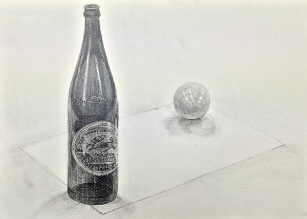 ビール瓶と球のデッサン