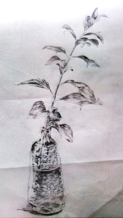 ガラスの一輪挿しと植物のデッサン