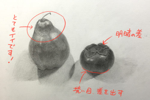 洋ナシと柿(レプリカ)のデッサン