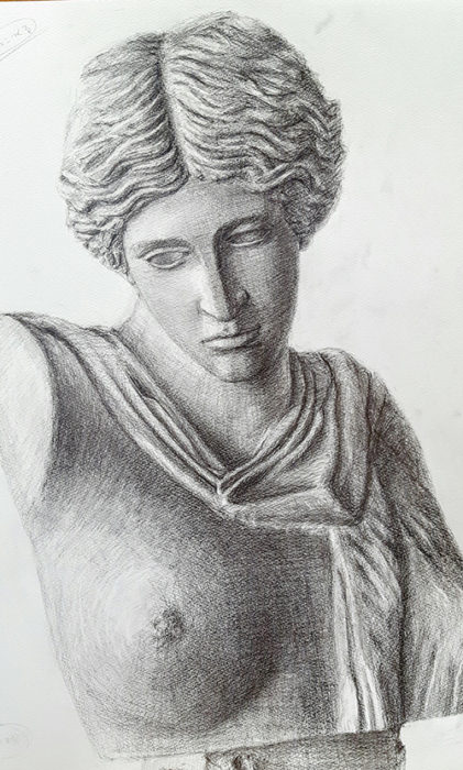石膏像(ギリシャ婦人胸像)のデッサン