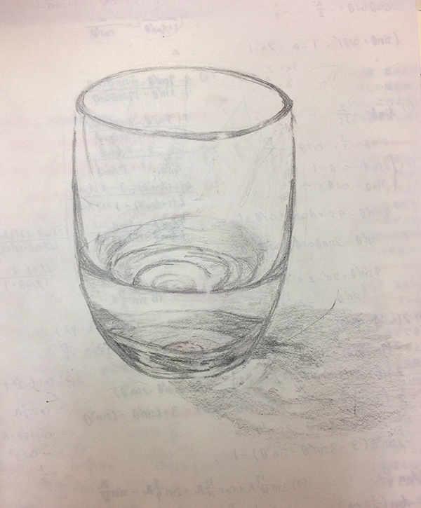水の入ったグラスのデッサン