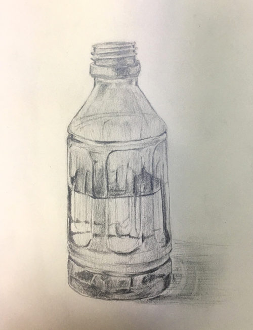 水の入ったペットボトルのデッサン