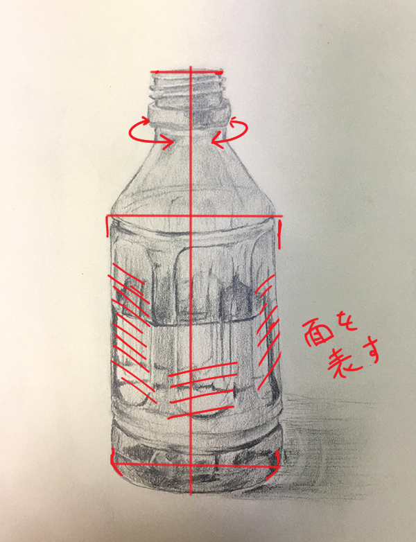 添削138: 水の入ったペットボトルのデッサン