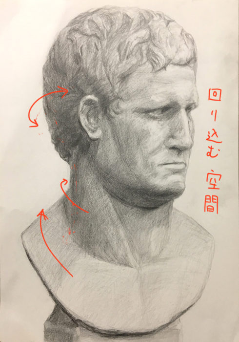 石膏像(アグリッパ)のデッサン