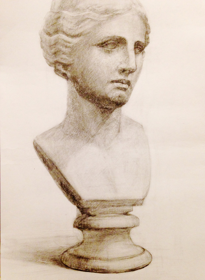 石膏像ヴィーナスの胸像のデッサン