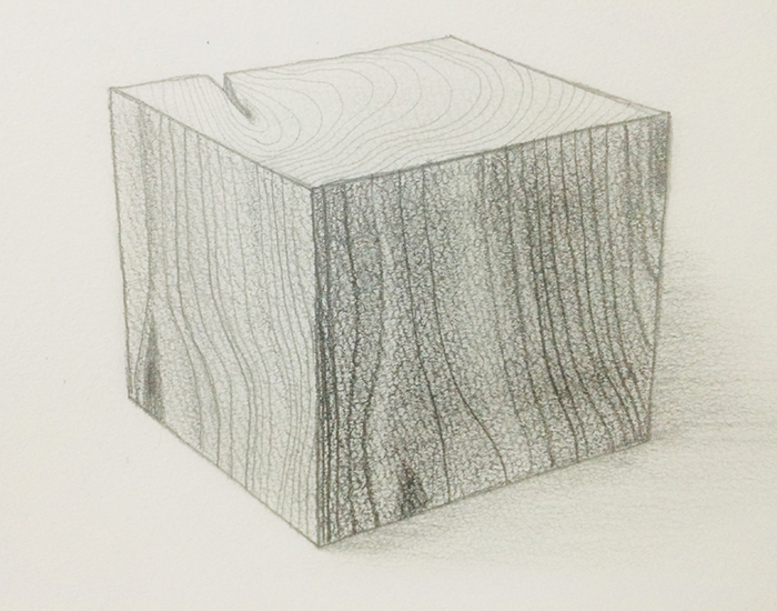 木材の立方体のデッサン
