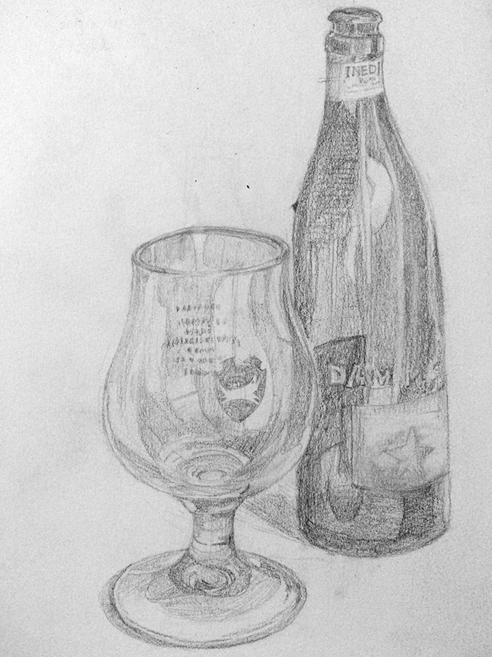 ビールグラスとビール瓶のデッサン