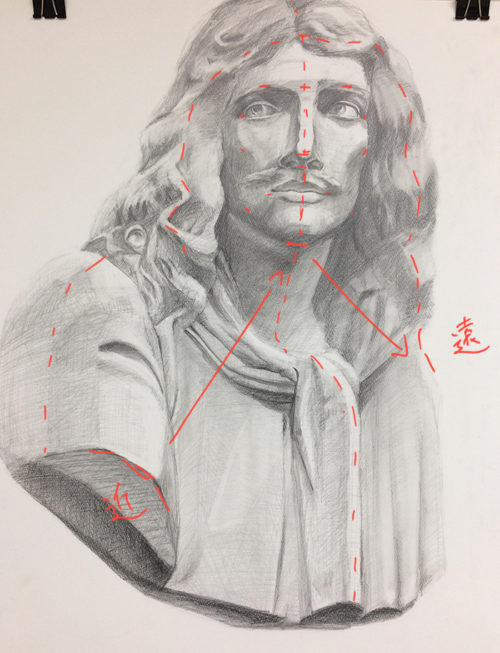 石膏像「モリエール」のデッサン