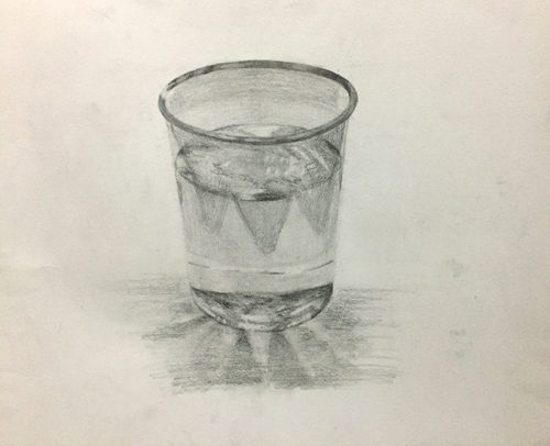 水の入ったプラスチックコップのデッサン