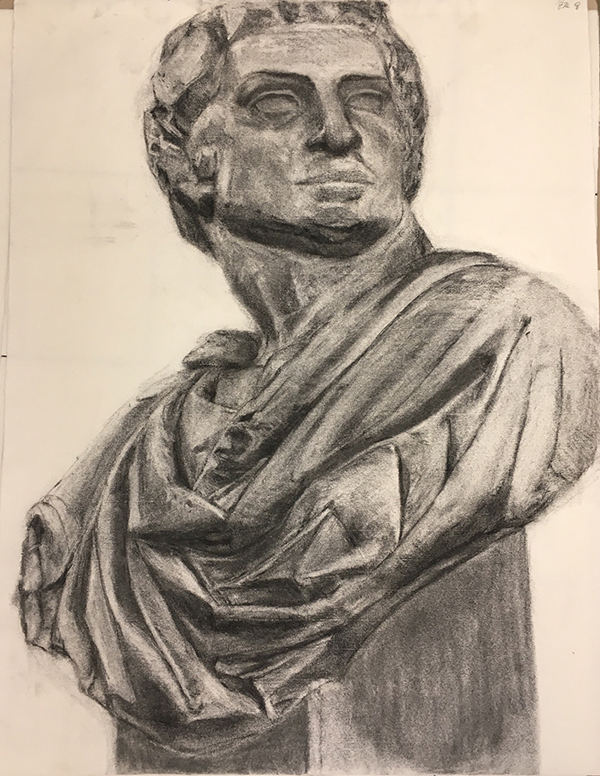 石膏像ブルータス胸像のデッサン