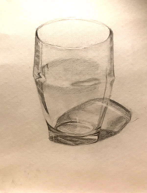 ガラス製コップのデッサン