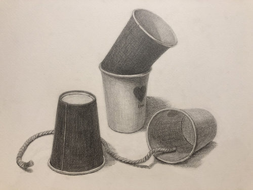 紙コップと紐のデッサン