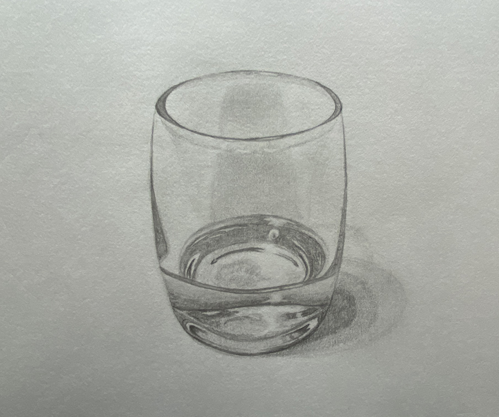 水の入ったガラスコップのデッサン